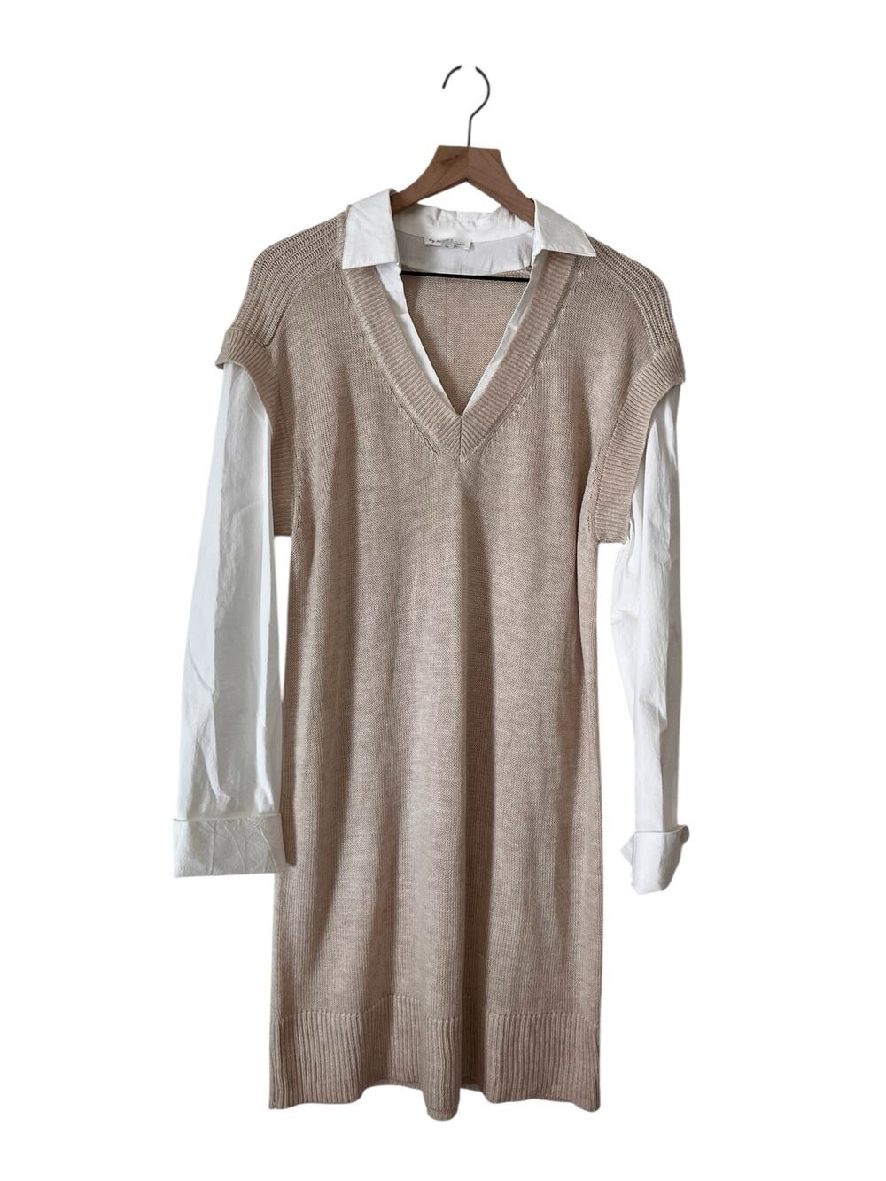 By The River Womens Wool Blend Layered Collared Sweater Tan Dress Size Large